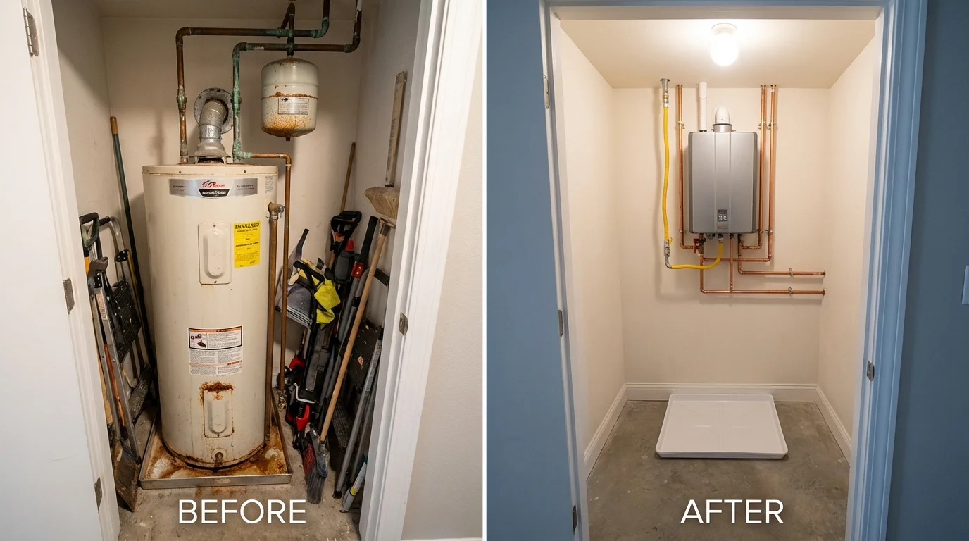 Tank water heater versus wall-mounted tankless unit comparison for Brady, TX homeowners