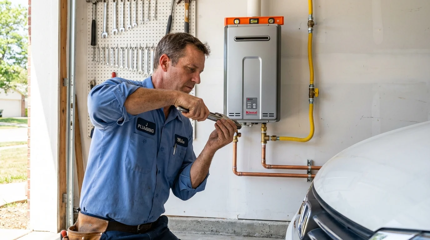 Tankless water heater installation by a Johns Plumbing LLC plumber in Brady