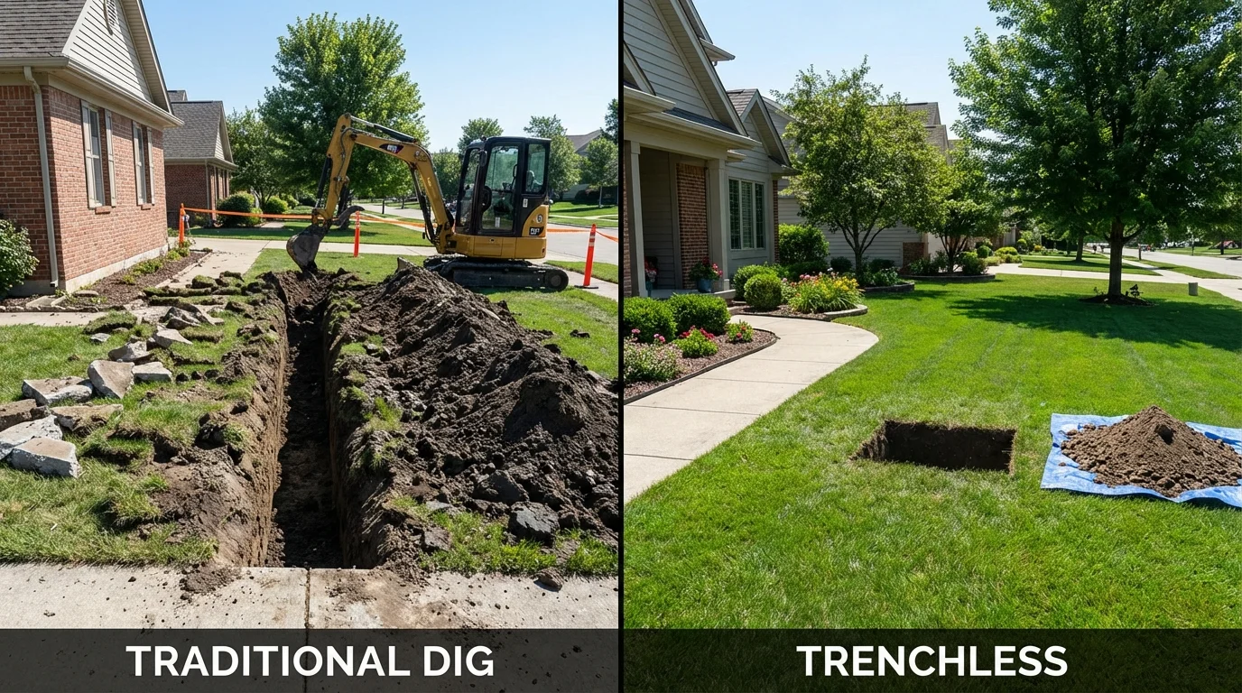 Trenchless sewer repair with minimal yard damage versus traditional excavation in Brady, TX